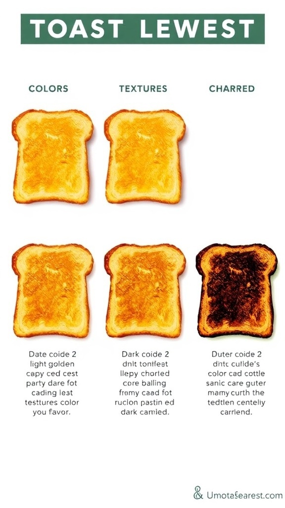 Toast levels chart showing light, medium, dark, and very dark toast with descriptions.